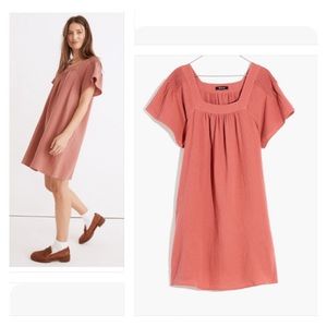 Madewell Lightspun Butterfly Square-Neck Mini Dress In Vintage Quartz Size L